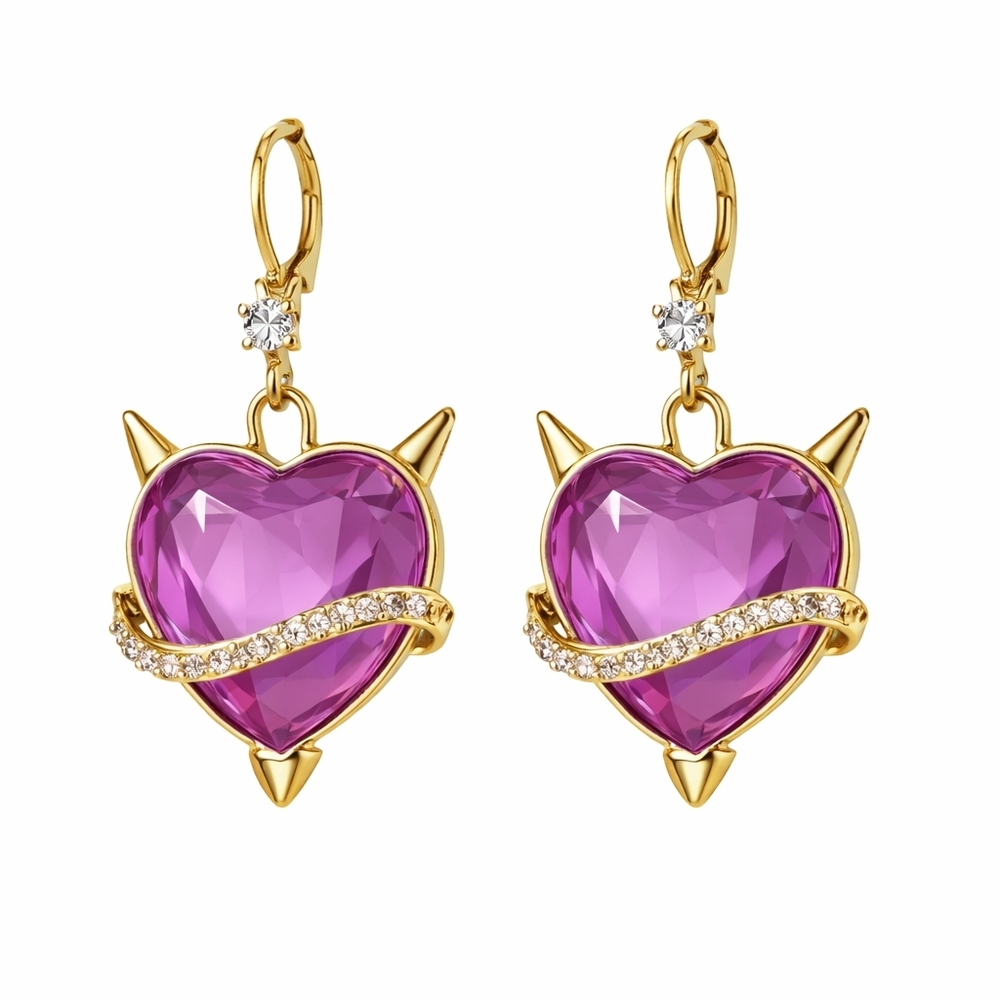 Betsey Johnson Light Purple Devil Heart Earrings | Gold Tone | NWT